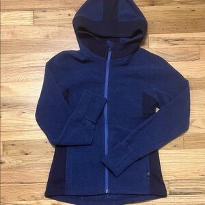 Prana Deep Blue Heavy Hooded Zip Up Sweater Soft Fleece Lined Womens Size XS